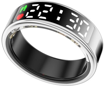 LONGLU Smart Ring Für Frauen Männer Mit LED Display, Fitness Tracker Mit Herzfrequenz/Blutsauerstoff/Schlaf/Sport/5ATM Wasserdicht, Gesundheitsmonitor Für iPhone & Android (Schwarz, 13)