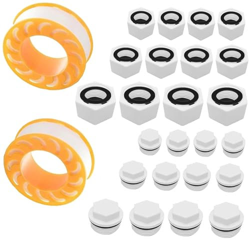 24Pcs Bouchon arrivee d'eau robinet, Plomberie Filetage Extérieur, 1/2, 3/4 et 1 Plastique Fileté, Bouchon Arrivee d'eau Robinet pour Plomberie Robinetterie