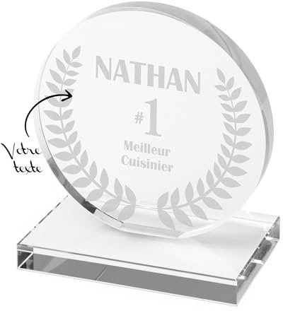 KDO MAGIC - Trophée Personnalisable - Coffret Cadeau Inclus - Trophée Verre personnalisé - Texte, prénom ou Date gravé - Petit Rond - Anniversaire, récompense, Thème Top 1