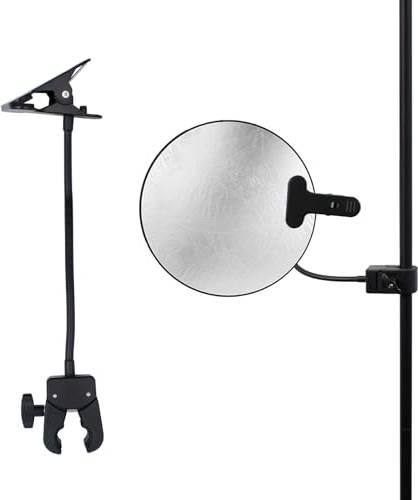 Photography Reflector Holder, Bendable Metal Reflector Photography Stand Clamp for Backdrop, Diffuser, Lighting, Clamping Range 0.5''-1.9''