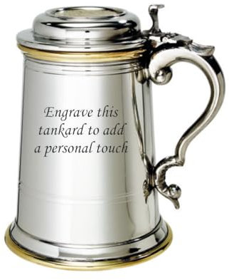 Wentworth Pewter – Heavy Lidded ‘Celtic Gold’ 1 Pint Pewter & Brass Tankard – Traditional Celtic Design Beer Mug or Stein – Engraving Available (with Engraving)