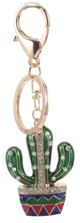 WATIIFUFU Cute Cactus Keychain Crystals Enamel Bag Charm Tropical Summer Desert Plant Pendant Keyring For Handbags Purses Mexican Theme Party