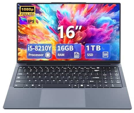 DUNHOO Gaming Laptop i5, 16 Zoll Laptops, Laptop Computer bis zu 3,60 GHz, traditionelle Laptops Computer für 16 GB RAM TSD, Business Lap Top Full HD 1920 x 1200 Display, 180 Grad Winkelöffnung, WiFi
