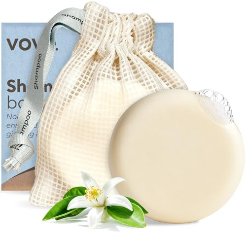 Vove Shampoo Bar Set with Lather Bag, Vanilla Cedar, 2 Bars & Storage Bag, Strengthening Shampoo with Rice Protein, Ginseng & Squalane, Essential Oil Blend, FSC-certified Packaging