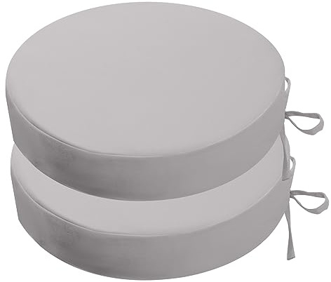 PRIMEPATIO Outdoor Sitzkissen Rund 40x40, 2er Set Wasserdicht, Hellgrau | Rundes Gartenstuhl Polster mit Bändern und Wetterfester Oberfläche, Ideal für Terrasse, Balkon und Outdoor-Möbel
