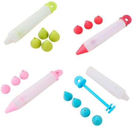 Silicone Food Writing Pen Set, 4 Piece Cake Decorating Gun with Nozzles, DIY Baking Piping Tools for Desserts, Chocolate, Icing, Cupcakes