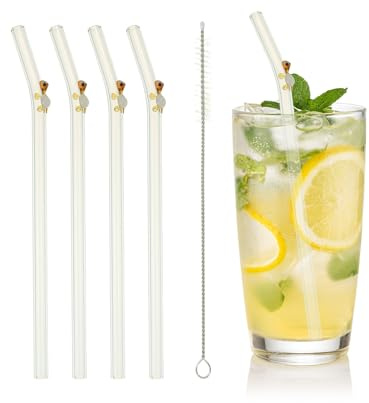sourcing map 4 Pcs Reusable Glass Straws, 7.87 Turtle Glass Straw Shatter Resistant Clear Cute Straws for Whiskey Coffee Juice Soda Drinks Tea, Orange