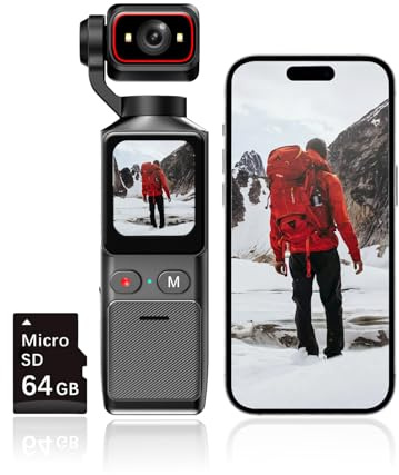 IKLOOCQ WiFi 4K Sports Action Camera with Image Stabilization, Portable Wireless POV Vlogging Camera for Vlogging, Handheld Small WiFi Body Cam Video Camera with Touchscreen and 64GB SD Card