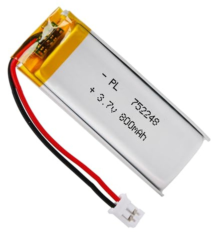 LiPo Akku 3,7V 800mAh 752248 mit 2P-PH-Anschluss, Wiederaufladbarer Lithium Polymer Akku für Bluetooth-Lautsprecher, Dashcams, Wearables & Elektronikgeräte