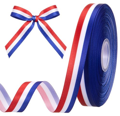 Gulfmew Cinta Tricolor Azul Blanco Rojo Cinta Bandera Francesa para Envolver Regalos, Bricolaje, Manualidades, Medallas, Decoración, Copa Mundial, Supercopa (Francia, 1,5 cm x 41 m, Raso)