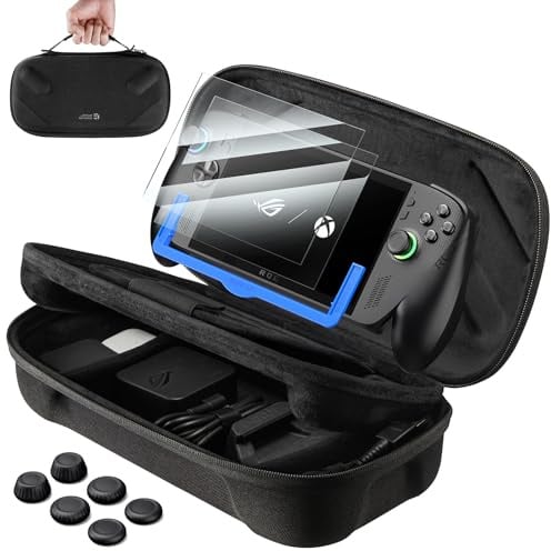 JSAUX Funda de Transporte y Accesorios para ROG Xbox Ally / Ally X | Kit con 1 funda de transporte de 2 niveles, 2 cristales templados con marco, 6 grips para joystick en 3 tamaños, BG0136S