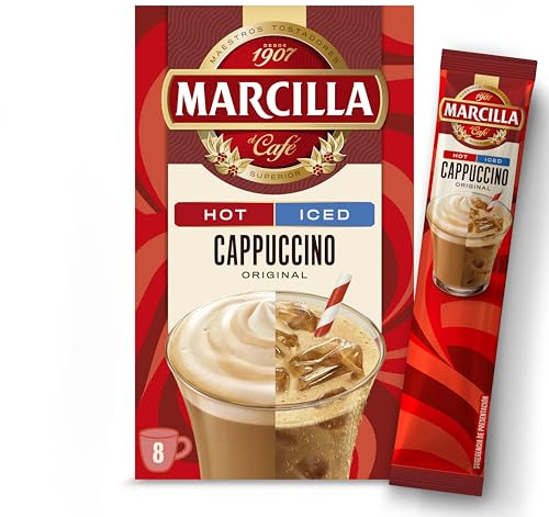 Marcilla Café Soluble Mix Cappuccino Original | 8 sobres | 142g | Hot & Iced, 8 sobres de 17,8g