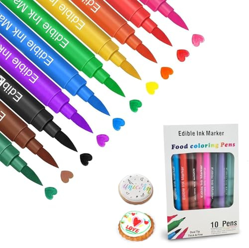 BOODPET Lebensmittelstifte 10 Farben, essbare Stifte für Torte, Fondant | Doppelseitig mit feiner und breiter Spitze, für Kekse, Royal Icing, Schokolade und Desserts, Backzubehör zum Beschriften