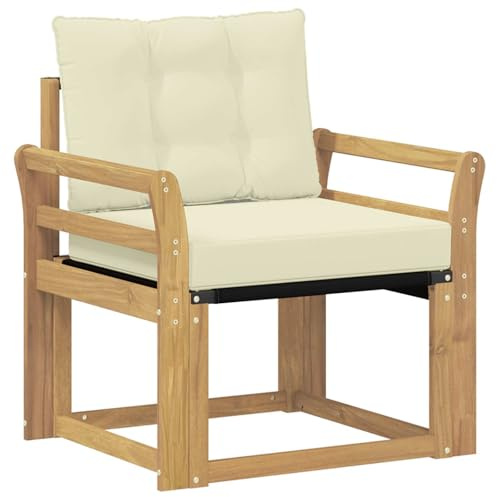 vidaXL Outdoor-Sofa Massives Akazienholz und Textilene Weiß, Balkon Garten Sofa, rechteckige Garten-Lounge Sitzgruppe, strapazierfähige Möbel für entspannte Terrassenstunden