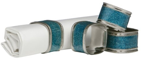 Premier Housewares 1403766 Square Glitter Napkin Rings - Turquoise, Set of 4, H4 x W3 x D4cm