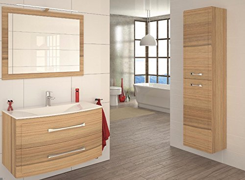 naka24 Badmöbel Set Luna Noce Dijon'' Badezimmer MÖBEL BADSET MIT WASCHBECKEN LED (Waschtisch Spiegel Hochschrank)