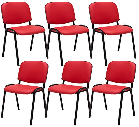 CLP 6er Set Besucherstuhl Ken Kunstleder I Stapelstuhl Mit Robustem Metallgestell I Polsterstuhl Mit Rückenlehne, Farbe:rot