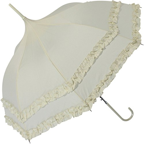 Edler Hochzeitschirm Stockschirm mit Rüsche - campagner
