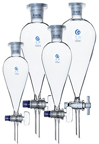 Embudo separador de cristal en forma de pera, embudo separador de laboratorio, cristal de borosilicato, embudo separador, química, equipo de 3, vidrio de borosilicato, 2000 ml, 29 juntas