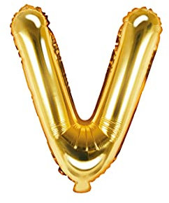 PartyDeco Folienballon Buchstabe V Gold-Geburtstag Hochzeit Jahrestag Folienballon Buchstabe V- Gold Größe ca. 35 cm Geburtstag Hochzeit Verlobung Silvesterparty Folienballon Hel Deko Geburtstag