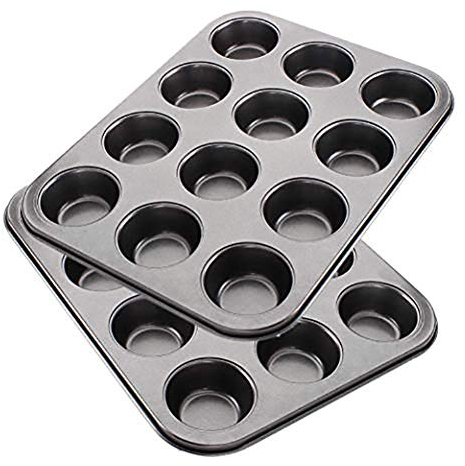 EUROXANTY Moule à Muffins | Plaque à Muffins en Acier au Carbone | Plaque de Cuisson antiadhésive Accessoires de Pâtisserie (Rond | 12 Places)