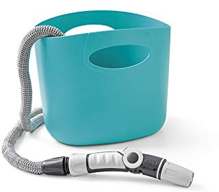 GF Garden, Aquapop 15, Tubo Estensibile da Giardino, 15 Metri, in Kit pronto all’uso, con Borsa - Contenitore in Plastica, per l’Irrigazione di Giardini e Balconi, colore Azzurro