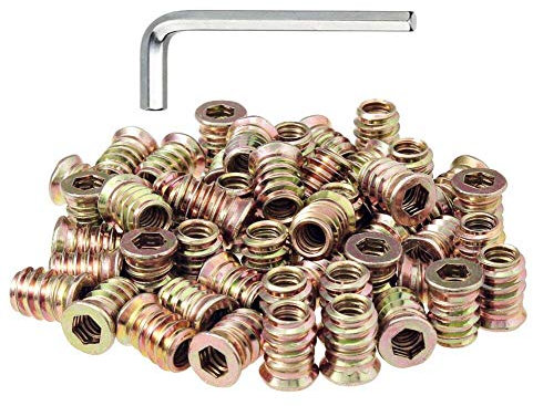 50 Pieces 1/4-20 Threaded Inserts for Wood Nutsert Furniture Screw-in Nut 15mm Length Hex Drive