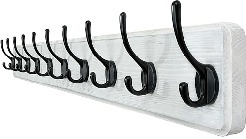 WEBI Garderobenleiste,98cm Lang Garderobenhaken,Wandgarderobe Holz mit 10 Haken,Kleiderhaken Wand,Hakenleiste Garderobe,Jackenhalter Wand für Mäntel,Jacken,Schwarz auf weiß