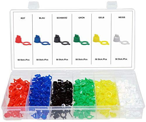 Alkan 57300 Schutzkappen-Set/Abdeckkappen-Satz Staubschutzkappen Sortiment für Schmiernippel Kegelnippel Fettnippel Schmierpressen Universal Grösse für M6 M8 M10, 300-tlg.
