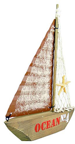 maritime Holz Serie grau-weiss ┼ Schiff/Segler ┼ Leuchtturm ┼ Rettungsring ┼ Bilderrahmen ┼ Deko - Nautic (Segelboot mit Netz Holz 26cm)