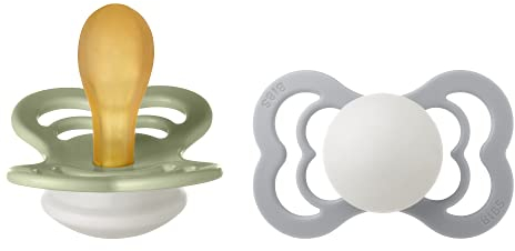 BIBS Supreme Schnuller 2er-Pack, BPA-frei, Symmetrischer Nippel. Naturkautschuk/Latex, Größe 2 (6-18 Monate), Sage/Cloud Night