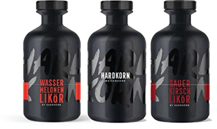 Hardkorn 3er tasting Set Weizenkorn 0,5L (32% Vol) Wassermelonen Likör 0,5L (20% Vol) Sauer Kirsch Likör 0,5L (15% Vol) von Sophia Thomalla- [Enthält Sulfite]