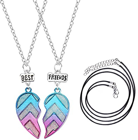 2 collares de Best Friends Forever con 2 cuerdas de cera, collares de cadena con colgante de medio corazón de la amistad, regalos de joyería para niños, mujeres, niñas, amigos, hermanas, parejas