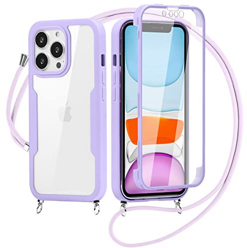 Yoedge 360 Grad Handyhülle Handykette für Samsung Galaxy S22+ 5G 6,55,Necklace Silikon TPU Fullbody Schutzhülle mit Integriertem Displayschutz Transparent Stoßfest Hülle mit Band zum Umhängen-Violett