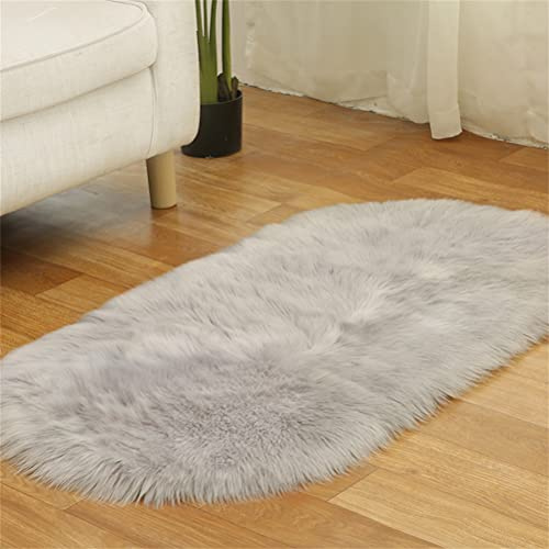 Tomifine Kunstfell Fell-Teppich, Lammfell Schaffell Teppich Flauschiger Schaffell Bettvorleger für Schlafzimmer Bett oder Wohnzimmer Sofa Deko Waschbar (50 x 80 cm,Grau)