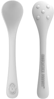 Matchstick Monkey Babylöffel mit Noppen, antimikrobieller Schutz, leicht zu reinigen, rutschfester Griff, BPA-frei, 12 Monate alt und Plus, 2 Stück, grau