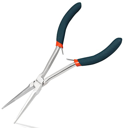 LEONTOOL Needle Nose Pliers with Serrated Jaw, Extra Long Reach, Ideal for Jewelry Making, Electronics Repair, DIY Enthusiasts