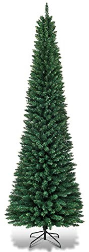 GYMAX Árbol de Navidad Artificial de 150/180/210/240 cm con Puntas 220/400/700/1000, Árbol Artificial de Abeto con Soporte de Metal, Material PVC, para el Hogar, Tienda, Oficina, Verde (240 cm)