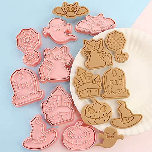 FANXIYA 8 Stück Ausstechform-Set für Halloween, 3D Press-Plätzchen Ausstecher für Allerheiligen DIY Cookie, Torten, Fondant-Backen, Zuckerguss, Party-Deko