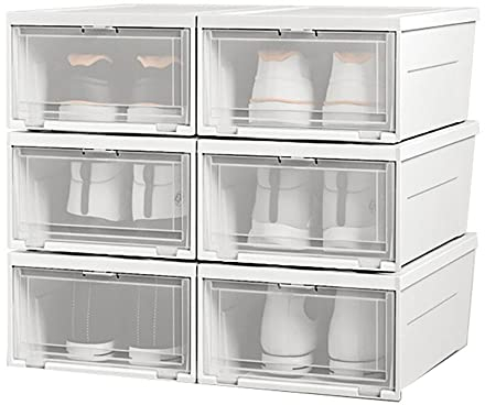 Cetomo 16L*6 Shoe Organizers Storage Boxes for Closet 6 Pack, Clear Plastic Stackable Shoe Containers Bins with Lids, Shoe Rack, Under Bed Shoe Storag