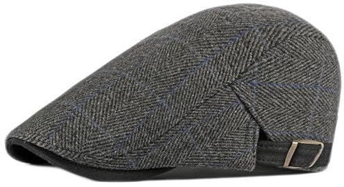 Qianuer Newsboy Hüte für Herren Flat Cap verstellbar Tweed Ivy Gatsby Cabbie Hut, Schottenschwarz, Einheitsgröße