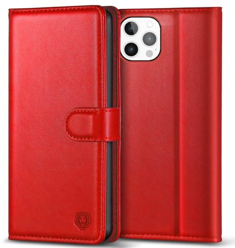 Kuafcase Compatible for iPhone 12 Pro Max Case with 4 Card Slots Magnetic Closure Kickstand Shockproof Protective Phone Case Compatible for iPhone 12 Pro Max - Red