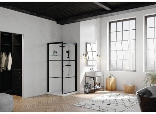 Cabine de douche complète carré Brooklyn factory noire 90