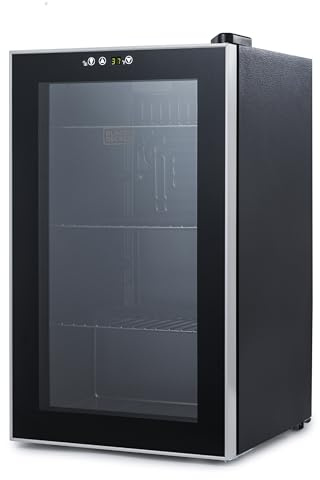 BLACK+DECKER 2.4 Cu. Ft. Beverage Cooler, Beverage Fridge with Double Pane Glass Door, Drink Fridge and Beverage Refrigerator with 76-Can Capacity for Home Bar, Home Office and More