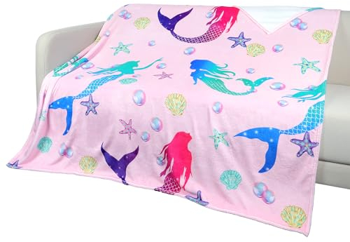 Queenshin Rosa Meerjungfrau Decke 150 * 200 cm, Leichte 270 GSM Gemütlich Flauschig Flanell Doppelbett Decken für Couch Sofa