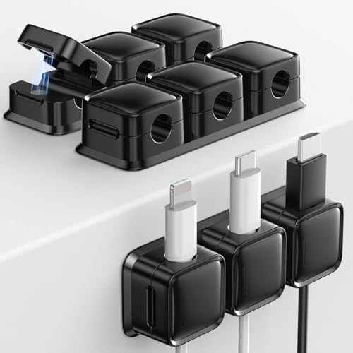 smofish Cord Organizer Holder, 3 Pack 3-Slot Magnetic Cable Clips Management, Strong Phone Charging Cable Keeper, Wire Charger Holder Gift for Nightstand, Kitchen Appliances, Office Supplies(Black)
