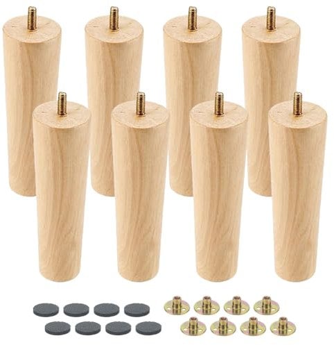 MAHIONG 8 Pcs 15cm Wooden Furniture Legs, 6 Inch Solid Wood Replacement Legs with Hardware and Felt Pads for Sofa, Table, Chair, Cabinet