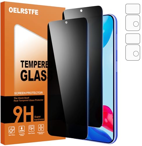 Oelrstfe Verre Trempé Anti Espion pour Xiaomi Redmi Note 11/Note 11S avec Caméra Arrière Protecteur,Dureté 9H Film Protection écran Sans Bulles Anti-Rayures Privacy Anti-Spy Confidentialité,2+2 Pièces