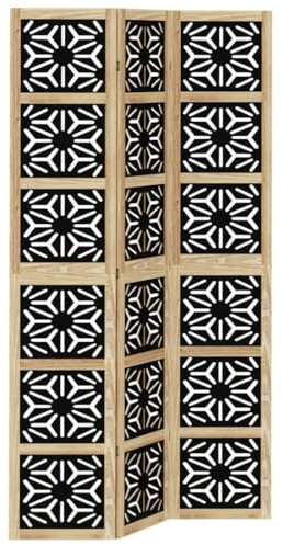 vidaXL Raumteiler 3-TLG., Paravent Faltbar, Trennwand für Schlafzimmer Wohnzimmer Büro, Spanische Wand Sichtschutz, Braun Schwarz Massivholz Paulownia