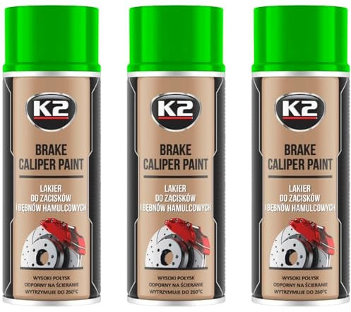 K2 Pintura para Pinzas de Freno Anticalórica Pack de 3 Color Verde Alta Resistencia a Temperaturas hasta +260°C 400 ML